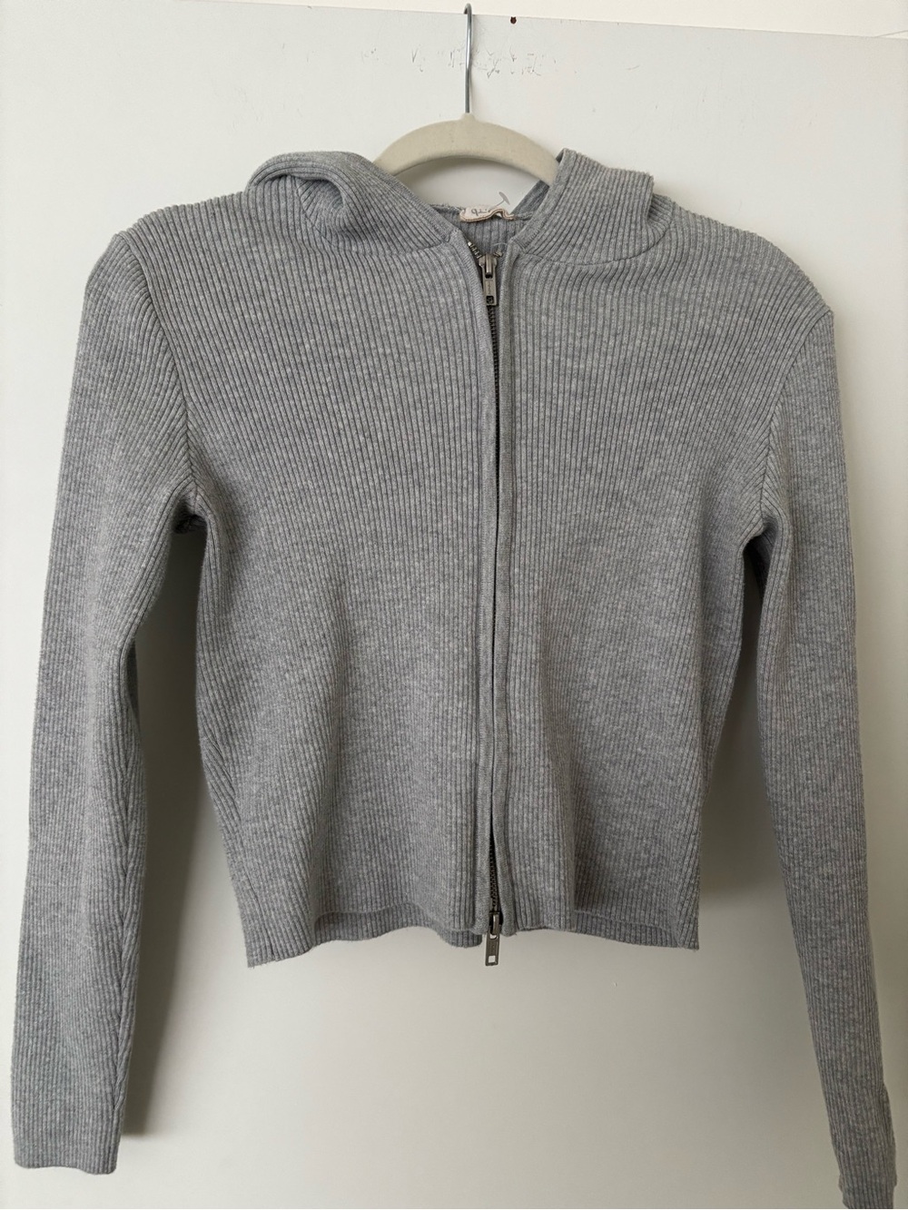 John Galt / Brandy Melville Women’s Gray Ribbed Zip-Front Sweater Hoodie